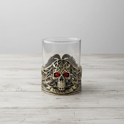 Personalized Skull Whisky Glass | Custom Engraved Whiskey Glass with Skull Holder | Gothic Gift