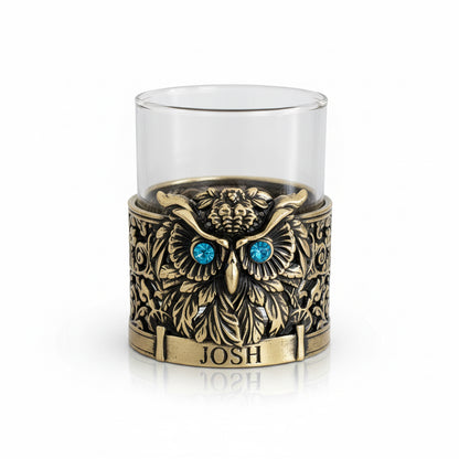 Personalized Owl Whisky Glass | Custom Engraved Whiskey Glass with Owl Holder | Handmade Gift