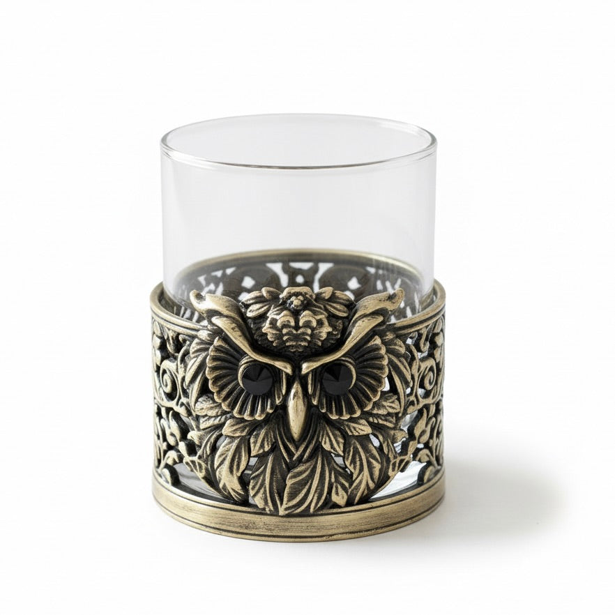 Set of 2 & Set of 4 - Owl Hand Whisky Glasses | Juice Glasses | Drinkware | Statement Barware | Halloween Glasses | Gold, Silver or Antique Finish