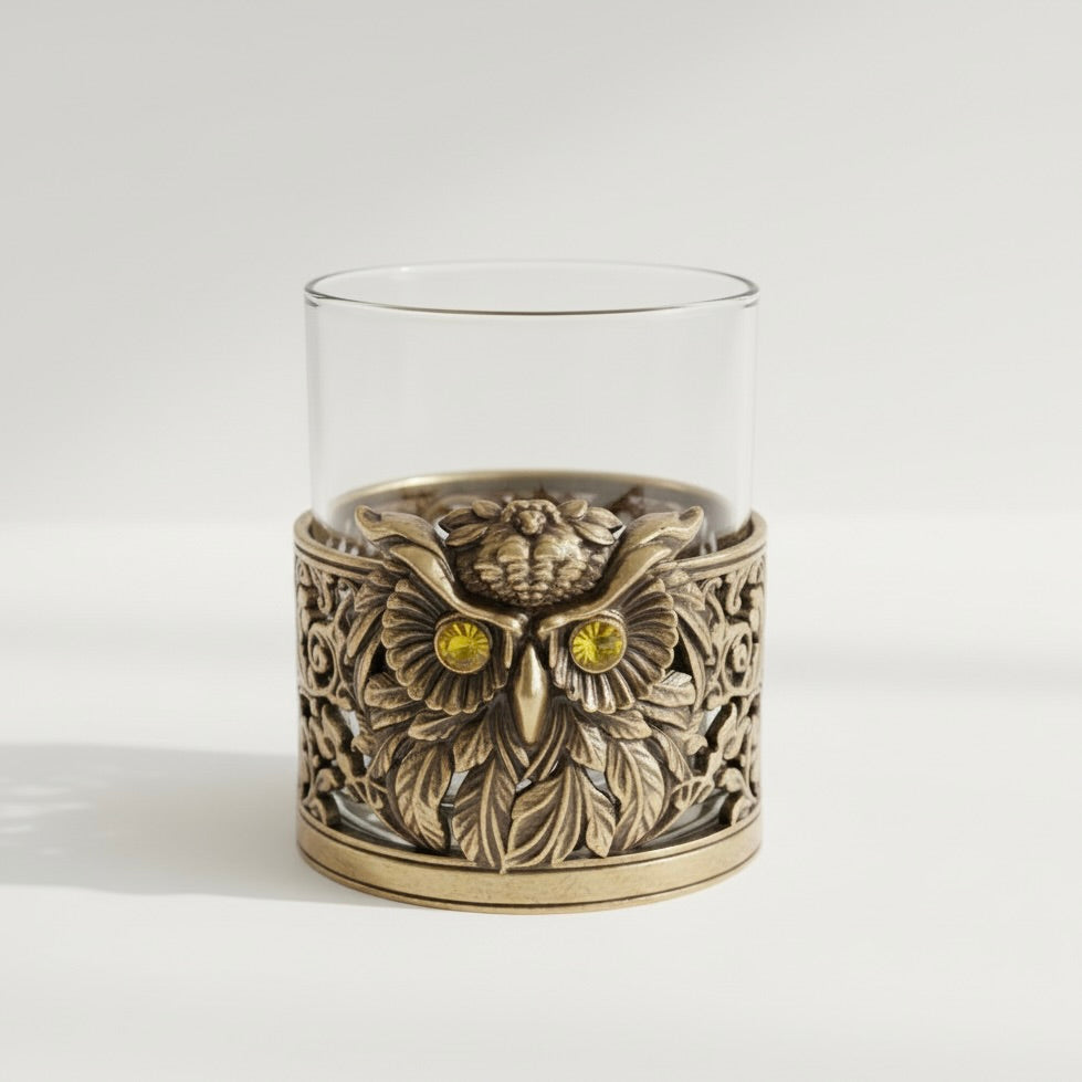 Set of 2 & Set of 4 - Owl Hand Whisky Glasses | Juice Glasses | Drinkware | Statement Barware | Halloween Glasses | Gold, Silver or Antique Finish