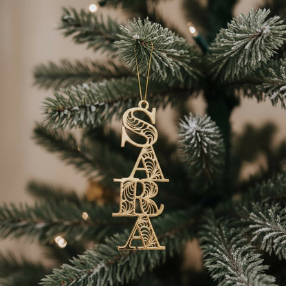Custom antique brass christmas ornament |Personalised name tag decor | Set of 2 or 4