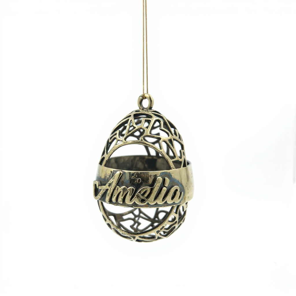 Personalised antique christmas bauble | open heart egg name ornament | set of 2 or 4