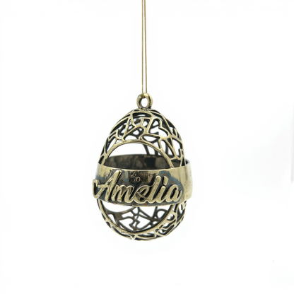 Personalised antique christmas bauble | open heart egg name ornament | set of 2 or 4