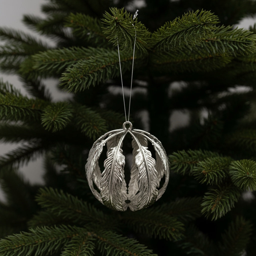 Leaf ball Christmas ornament | metallic tree ball ornament in gold, silver and antique | set of 2 or 4