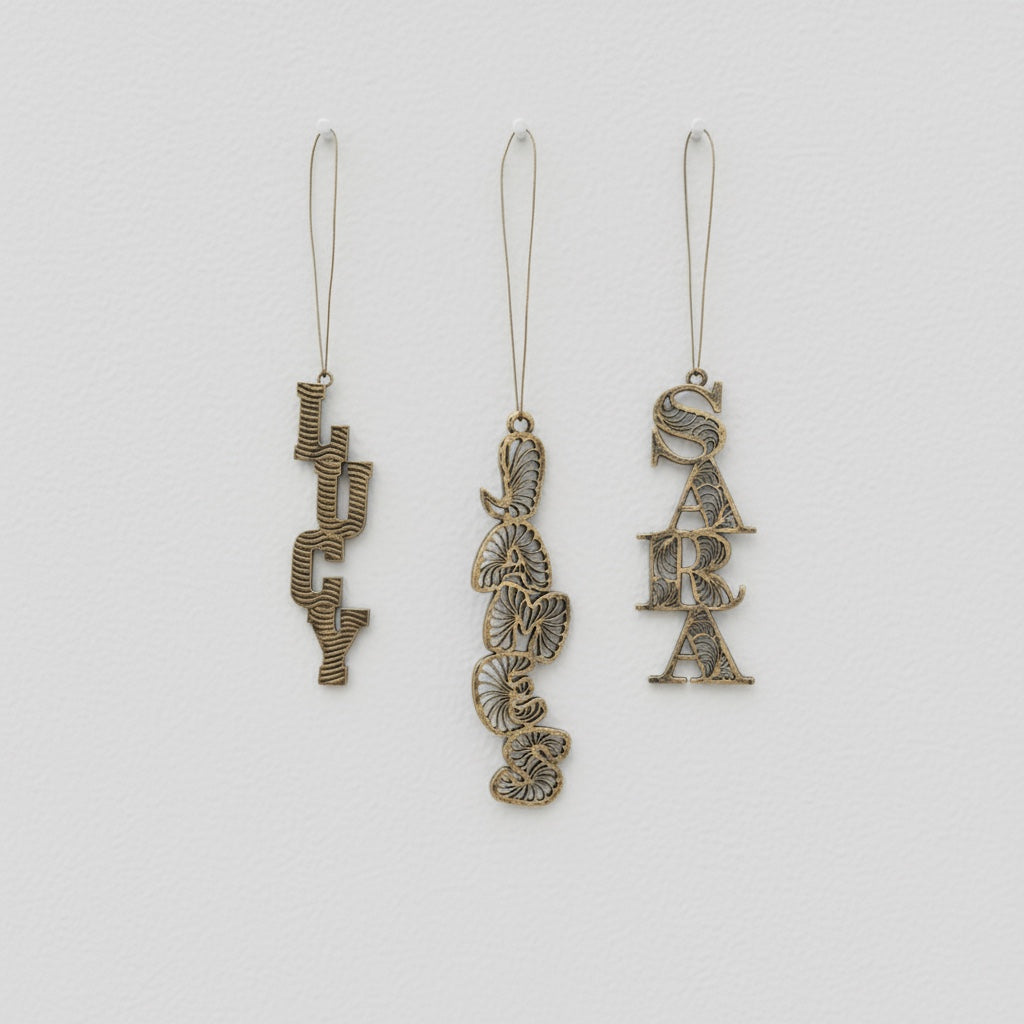 Custom antique brass christmas ornament |Personalised name tag decor | Set of 2 or 4