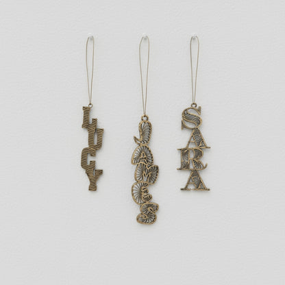Custom antique brass christmas ornament |Personalised name tag decor | Set of 2 or 4