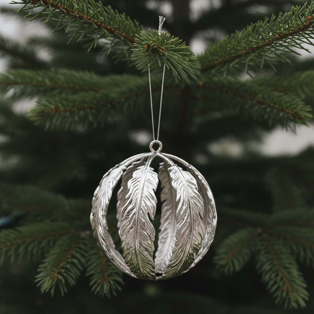 Leaf ball Christmas ornament | metallic tree ball ornament in gold, silver and antique | set of 2 or 4