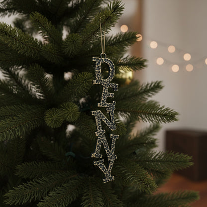 Custom name christmas ornament | Personalised metal name decor in gold, silver or antique | set of 2 or 4