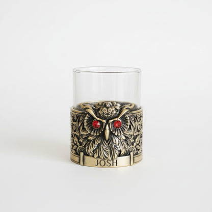 Personalized Owl Whisky Glass | Custom Engraved Whiskey Glass with Owl Holder | Handmade Gift