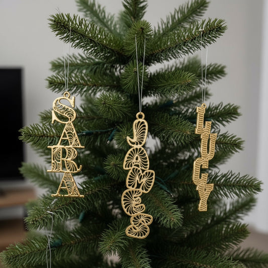 Custom antique brass christmas ornament |Personalised name tag decor | Set of 2 or 4