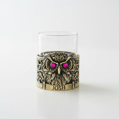 Personalized Owl Whisky Glass | Custom Engraved Whiskey Glass with Owl Holder | Handmade Gift