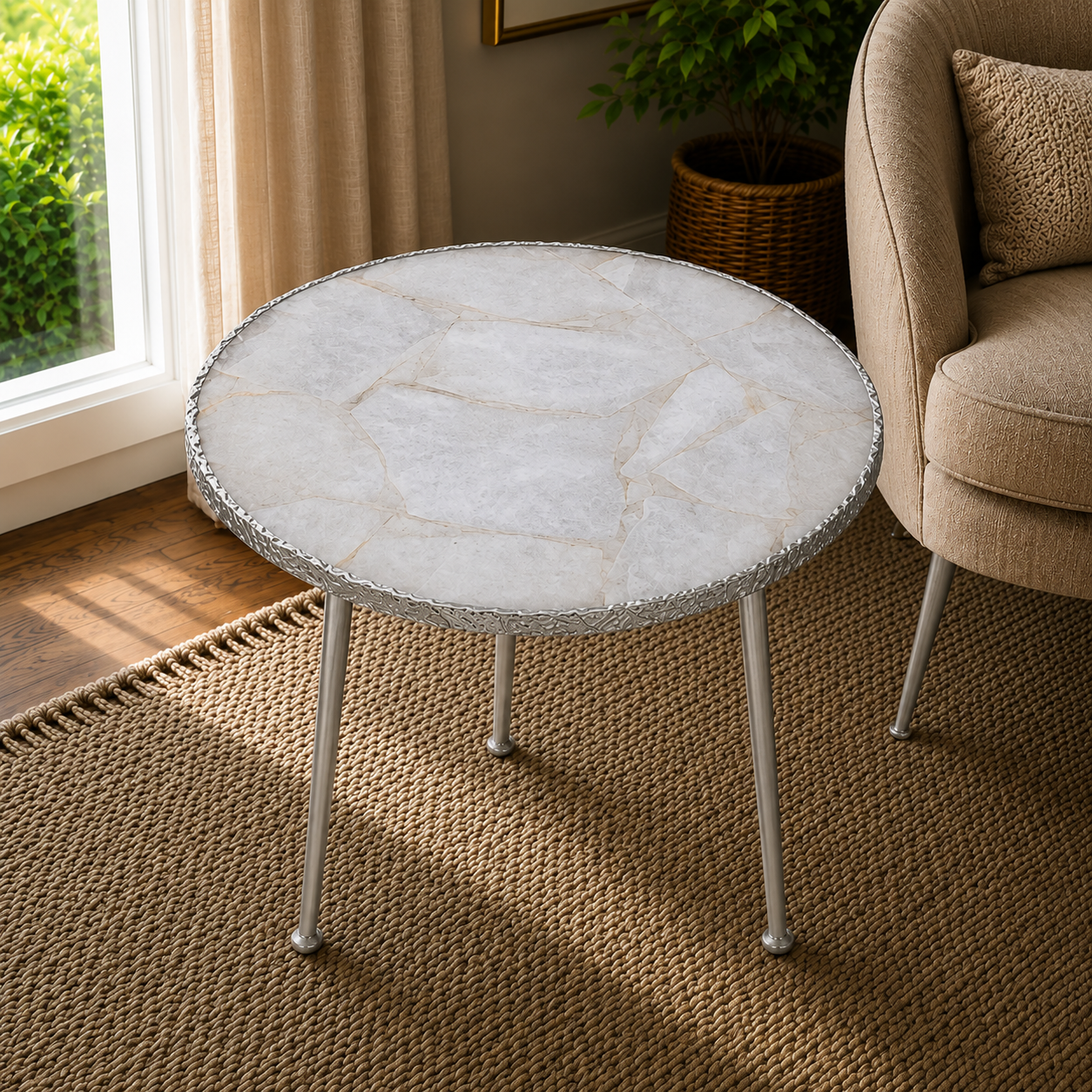 Rose Quartz Agate Round Side Table