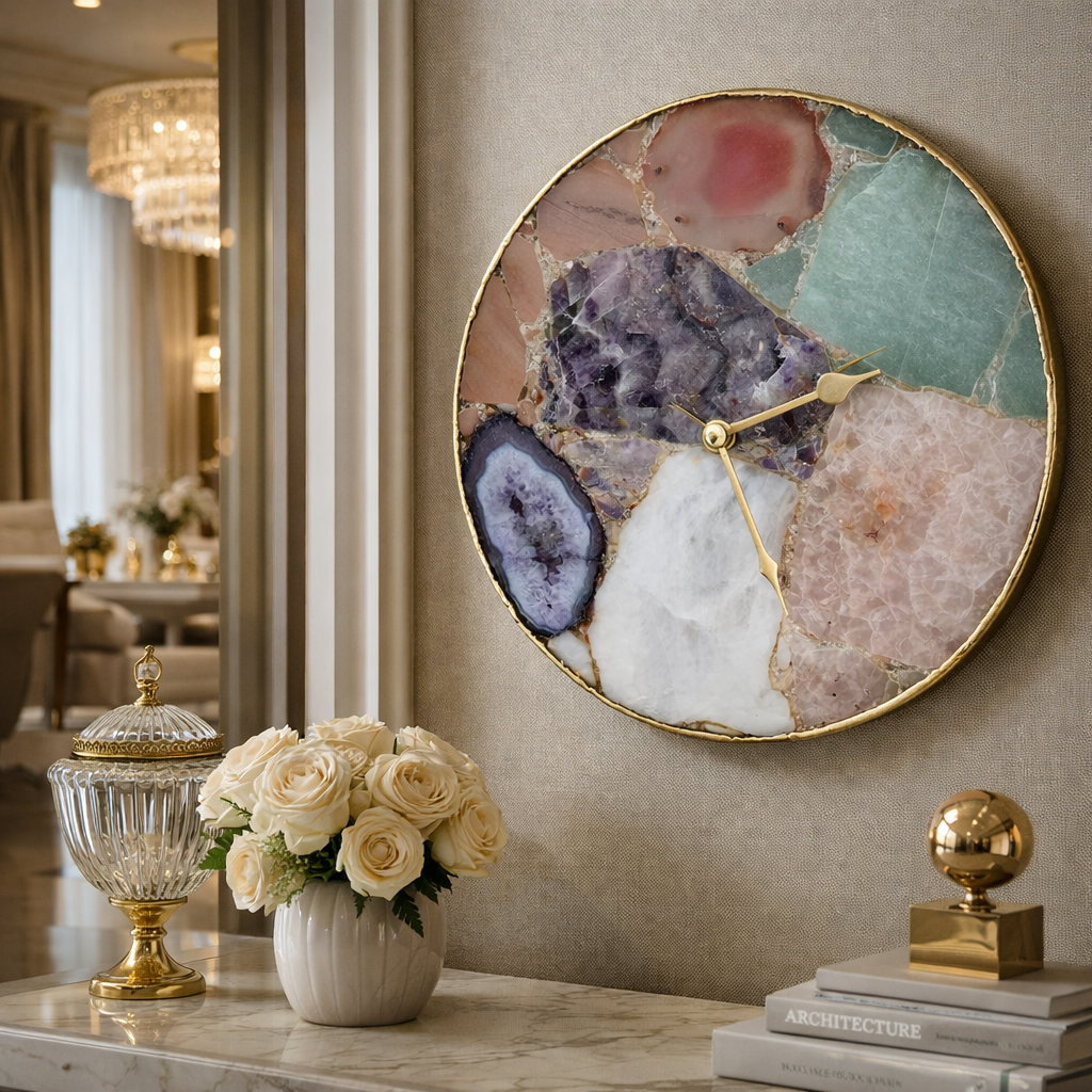 Exclusive Multicolor Large Agate Wall Clock| 12" Diameter