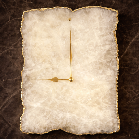 Large White Agate Wall Clock, natural stone pattern close-up