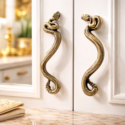 Swirling Snakes Brass Cabinet Handles | Antique Finish (Set of 2)