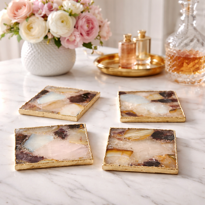 Raw Mixed  Agate - Set of 4 Large Square Coasters | Personalised Momentos