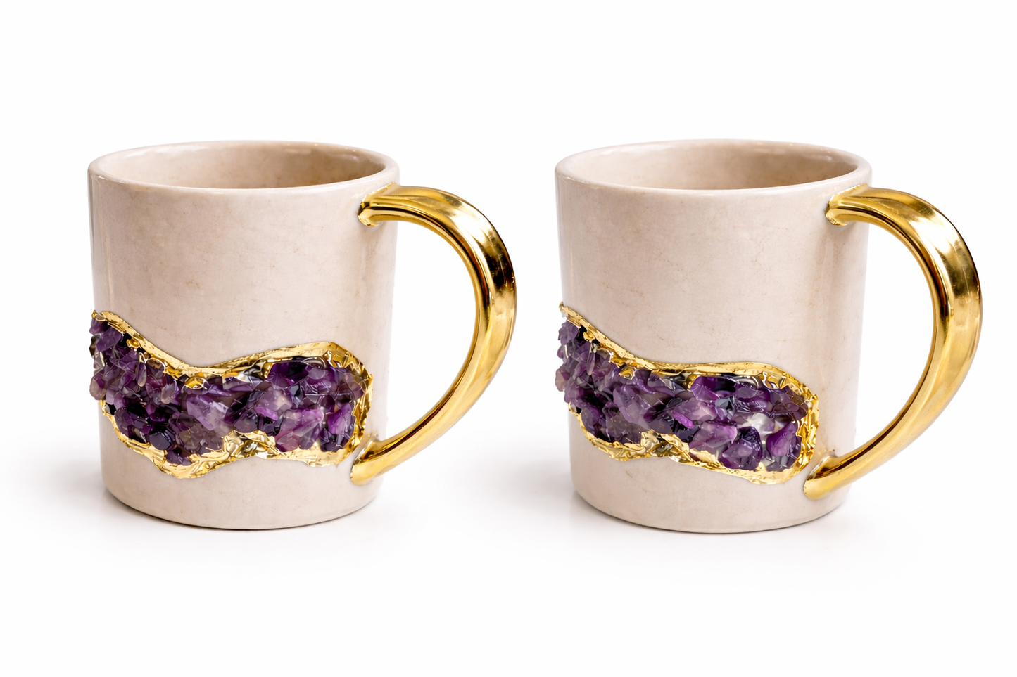 Cream & Gold Ceramic Amethyst Mugs (Set of 2)