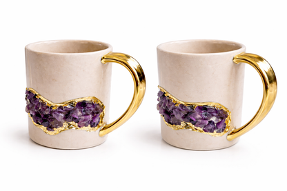 Cream & Gold Ceramic Amethyst Mugs (Set of 2)
