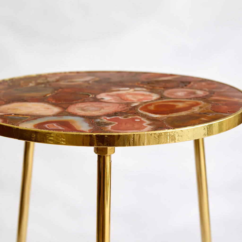 Maroon Red Agate Round Coffee/Side Table