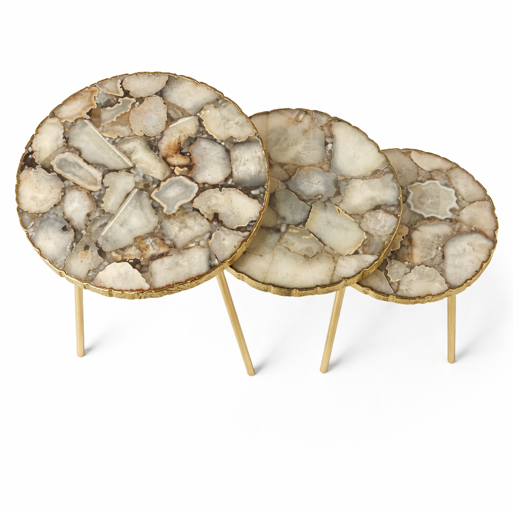 White Crystal Agate Partial Nesting Tables (Set of 3) | 16", 14", 12" Diameter