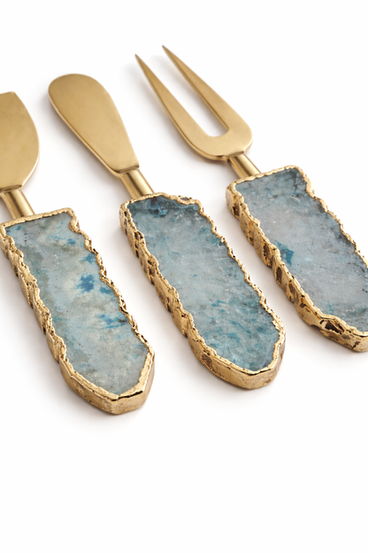 Set of 3 Aqua Agate Cheese Knives/Spreaders