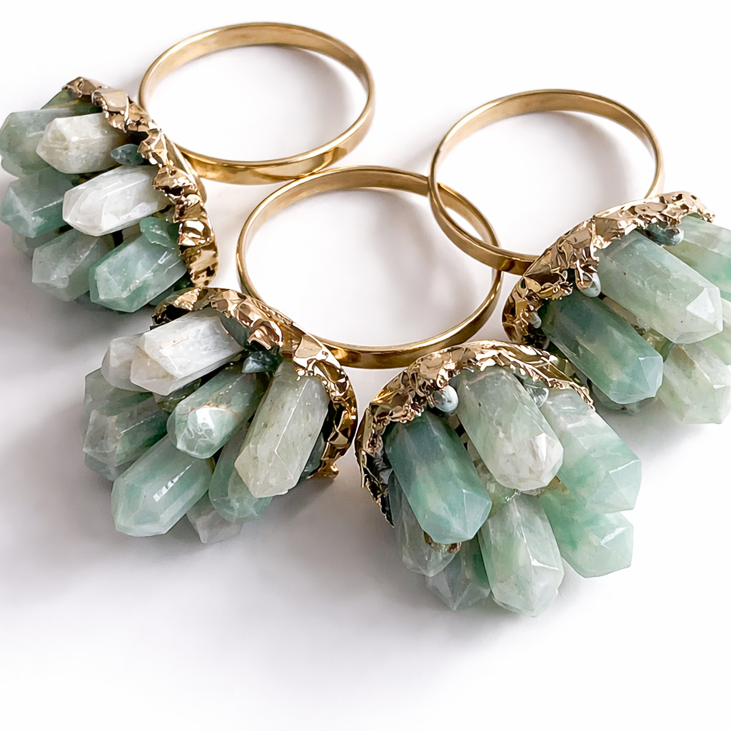 Set of 4 Chunky Green Agate Napkin Rings