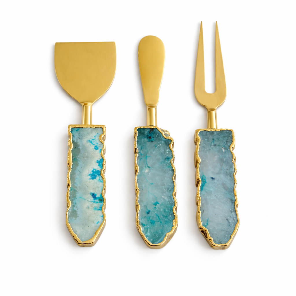 Set of 3 Aqua Agate Cheese Knives/Spreaders