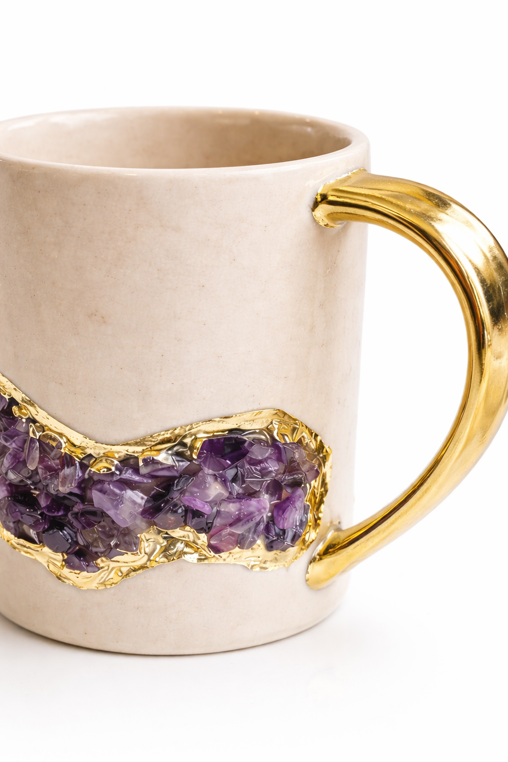 Cream & Gold Ceramic Amethyst Mugs (Set of 2)