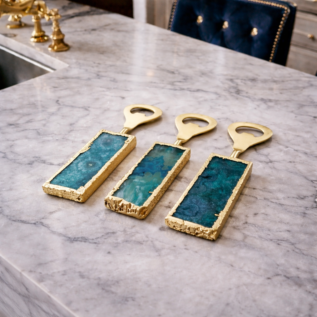 Set of 3 Aqua Agate Bottle Openers