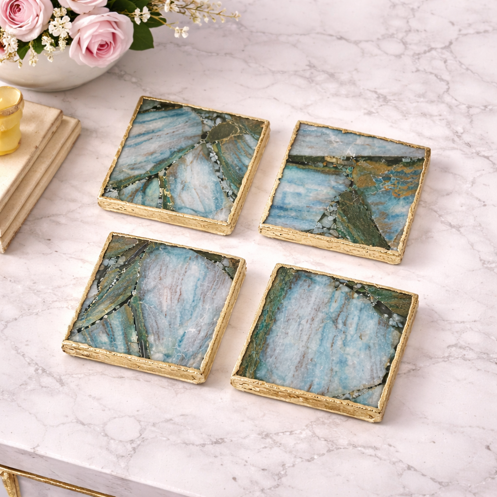 Blue-Green Composite Agate - Set of 4 Large Square Coasters | Personalised Momentos