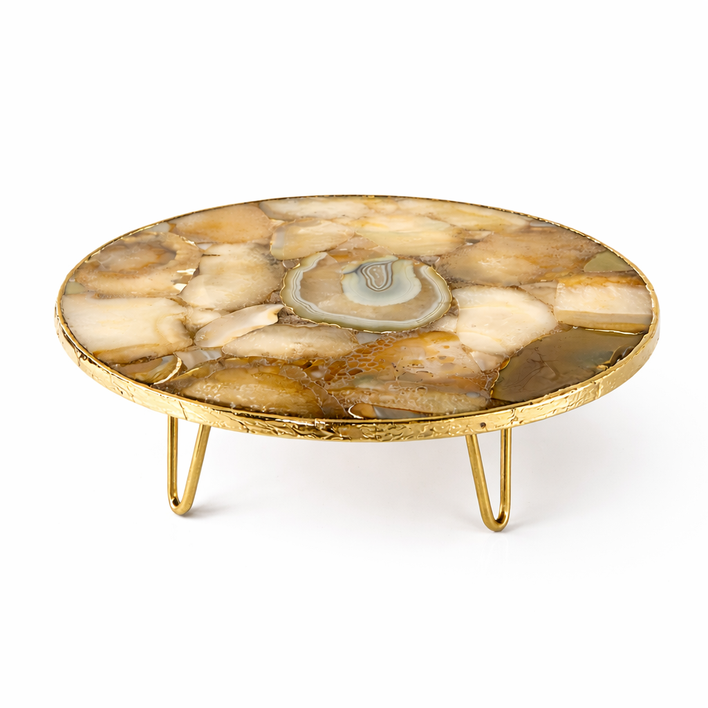 Golden Brown Agate Cake Stand/Centrepiece/Display Stand/Tray 10" Round