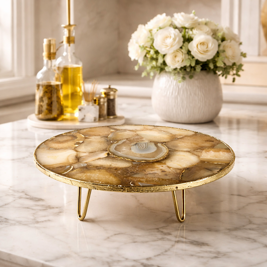 Golden Brown Agate Cake Stand/Centrepiece/Display Stand/Tray 10" Round
