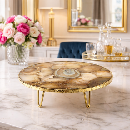 Golden Brown Agate Cake Stand/Centrepiece/Display Stand/Tray 10" Round