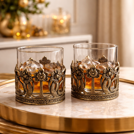 Crown Dragon Whisky Glasses Set | Medieval Barware, Gold, Silver, Antique | Set of 2 & Set of 4