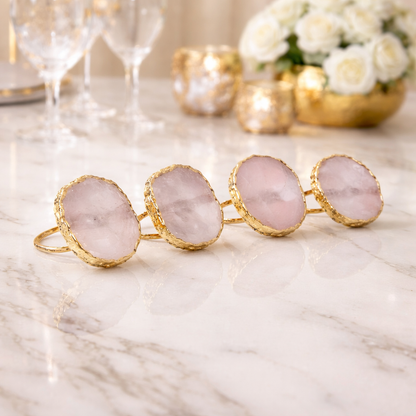 Set of 4 Hand Rounded Rose Quartz Agate Napkin Rings