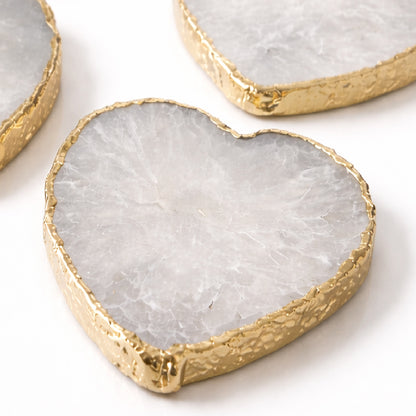 White Grey Agate - Set of 4 Large Heart Shaped Coasters | Personalised Momentos