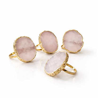 Set of 4 Hand Rounded Rose Quartz Agate Napkin Rings