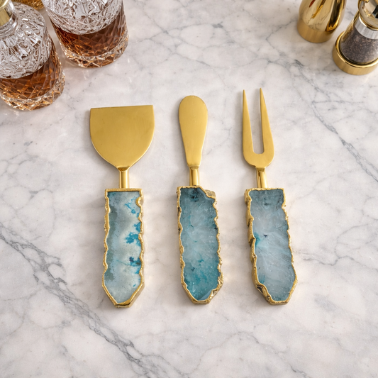 Set of 3 Aqua Agate Cheese Knives/Spreaders