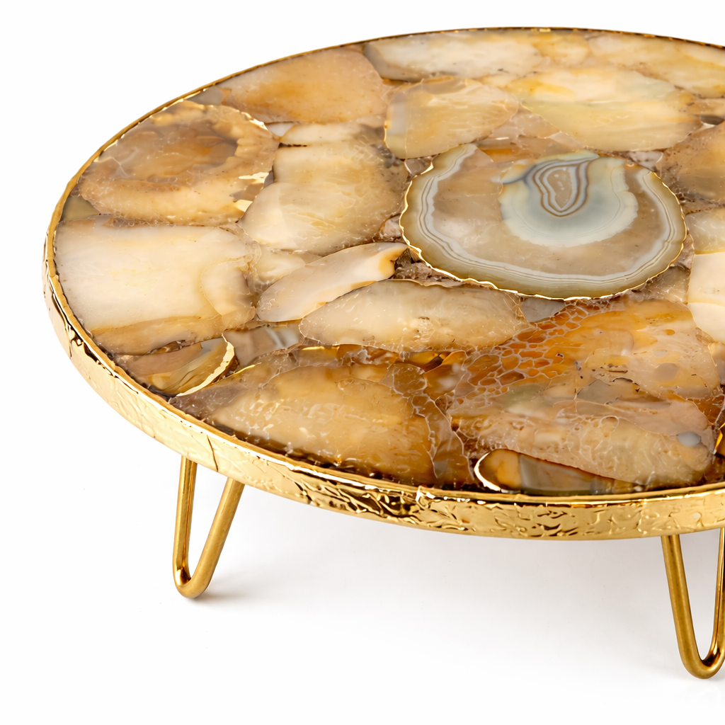 Golden Brown Agate Cake Stand/Centrepiece/Display Stand/Tray 10" Round