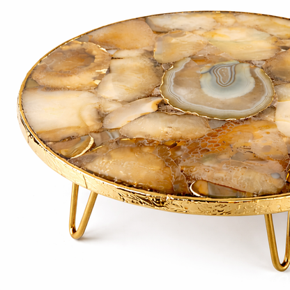 Golden Brown Agate Cake Stand/Centrepiece/Display Stand/Tray 10" Round