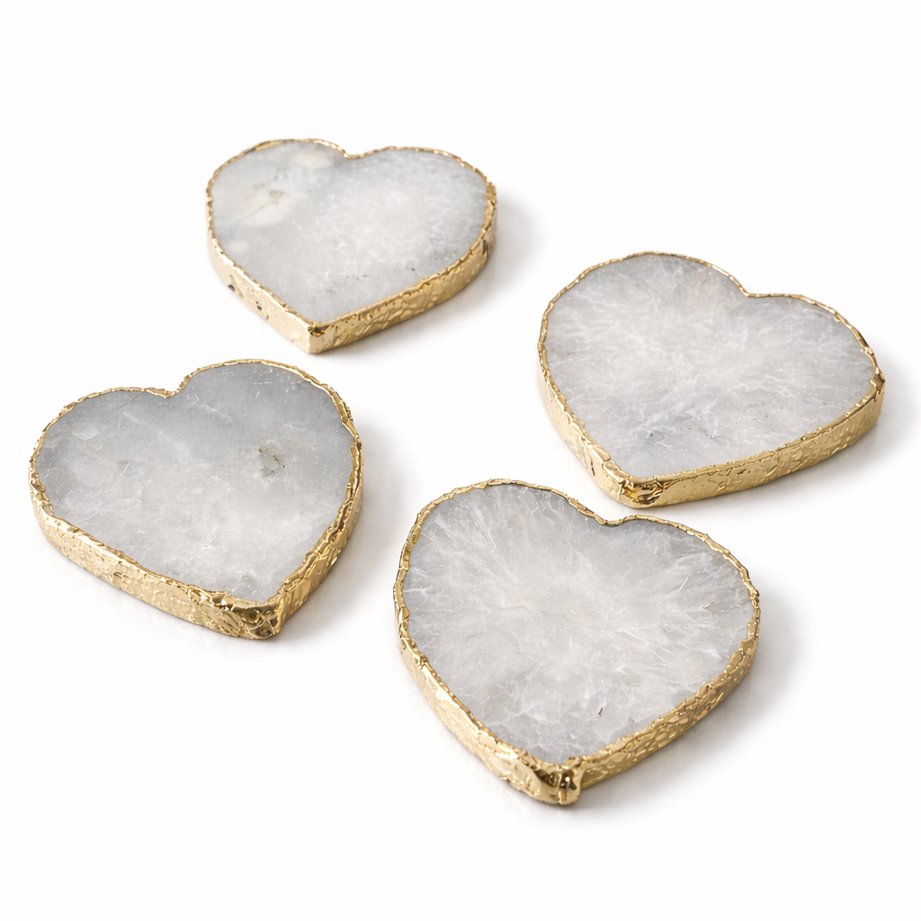 White Grey Agate - Set of 4 Large Heart Shaped Coasters | Personalised Momentos