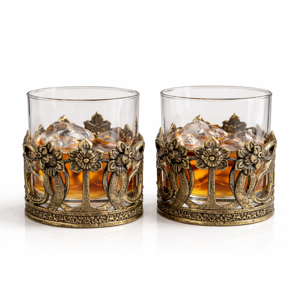 Crown Dragon Whisky Glasses Set | Medieval Barware, Gold, Silver, Antique | Set of 2 & Set of 4