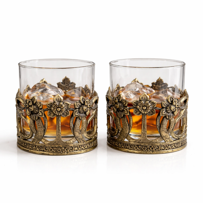 Crown Dragon Whisky Glasses Set | Medieval Barware, Gold, Silver, Antique | Set of 2 & Set of 4