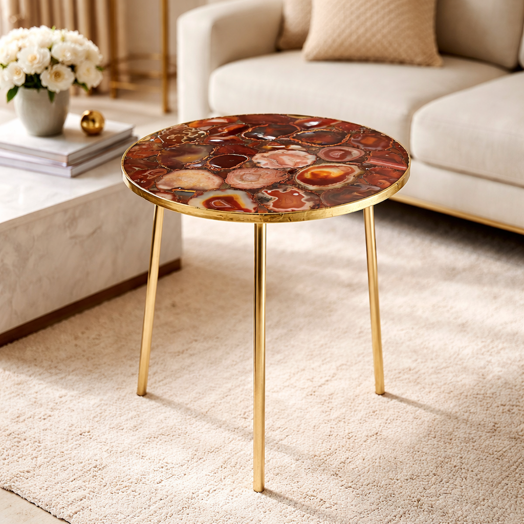 Maroon Red Agate Round Coffee/Side Table