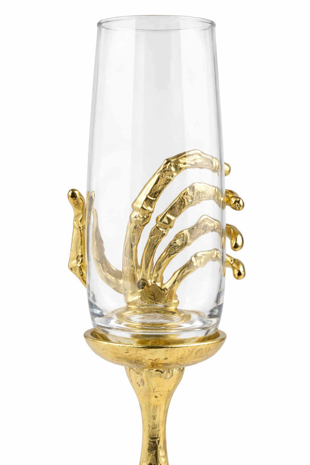 Skeletal Hand Statement Barware | Designer Champagne Glasses | Gold, Silver or Antique Finish | Set of 4