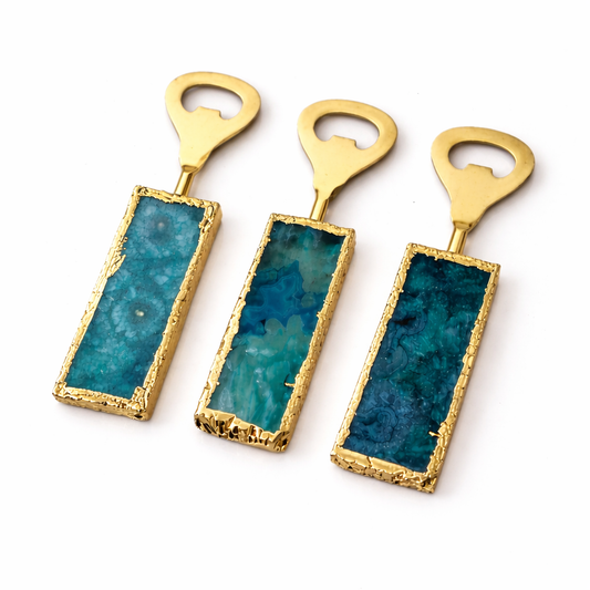 Set of 3 Aqua Agate Bottle Openers