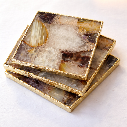 Raw Mixed  Agate - Set of 4 Large Square Coasters | Personalised Momentos
