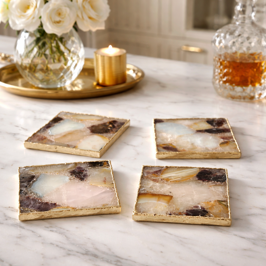 Raw Mixed  Agate - Set of 4 Large Square Coasters | Personalised Momentos