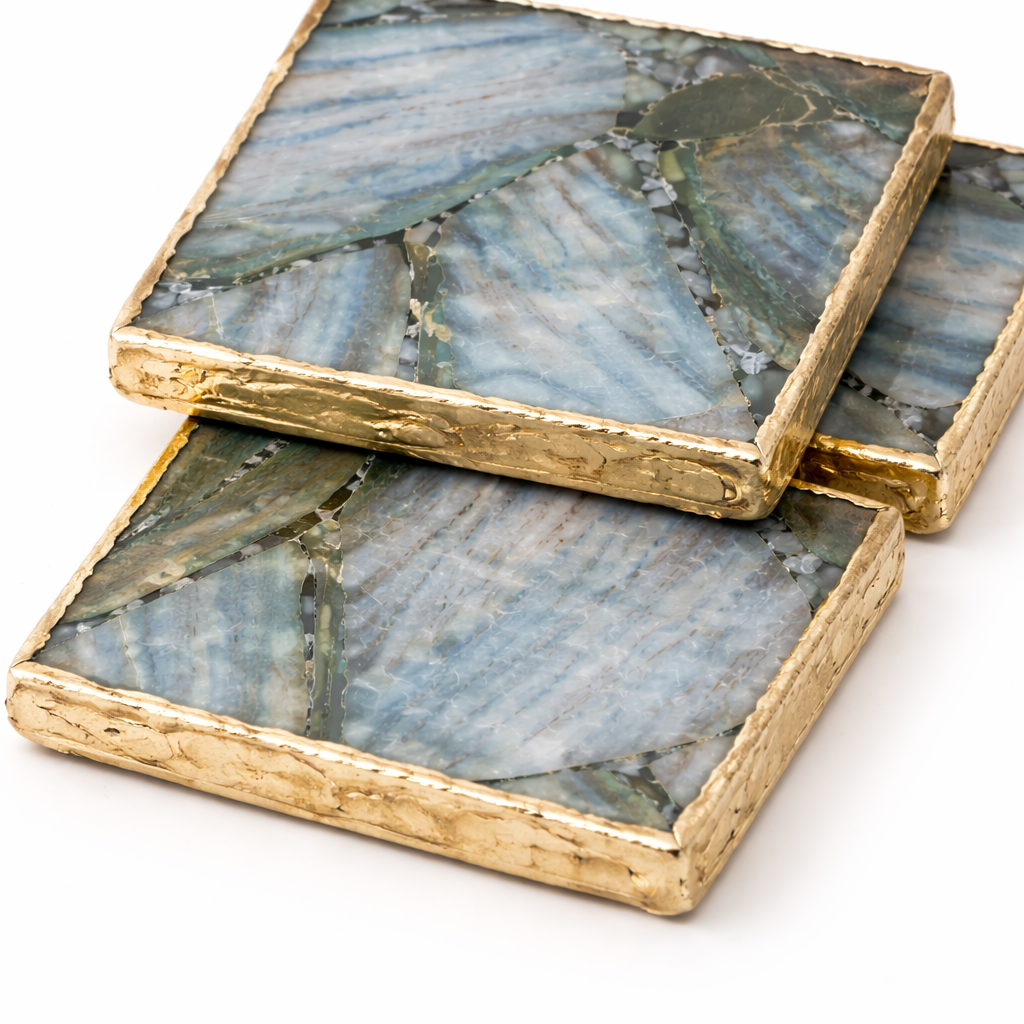 Blue-Green Composite Agate - Set of 4 Large Square Coasters | Personalised Momentos