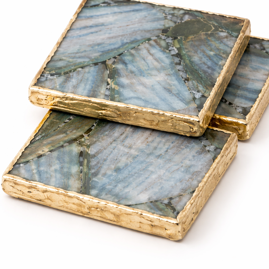 Blue-Green Composite Agate - Set of 4 Large Square Coasters | Personalised Momentos